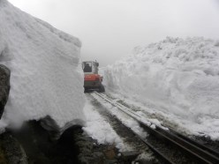 Digging the railway track out of the snow on Snowdon