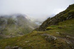 View looking back down Miners Track, Snowdon
