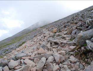 The zigzag path on Ben Nevis. The slightly lighter coloured rock is