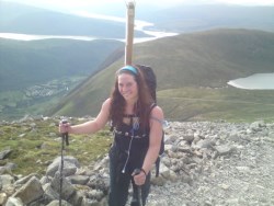 Katherine carries her pole up Ben Nevis