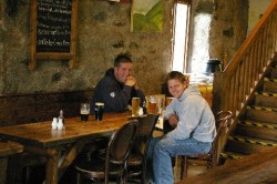 Simon and Mark at the Ben Nevis Inn preparing for their attempts at the Three Peaks Challenge