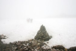 Path to summit of Ben Nevis hidden by snow
