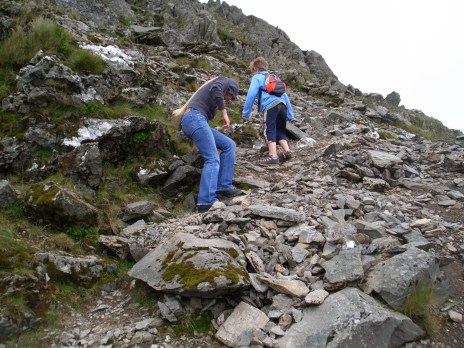 Steep scree near summit on Watkin Path